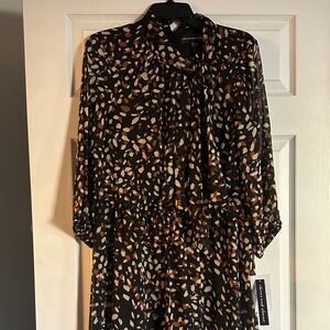 Clover and Stone Black and Brown Leaf Print Dress